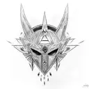 Midna's mask from the game of Zelda Twilight Princess along with a Triforce logo pierced by the master sword tattoo design idea