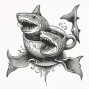 two sharks swimming in a circle in an espresso cup  tattoo design idea