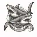 two sharks swimming in a circle in an espresso cup  tattoo design idea