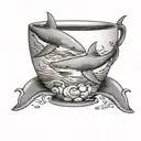 two sharks swimming in a circle in an espresso cup  tattoo design idea
