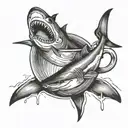 two sharks swimming in a circle in an espresso cup  tattoo design idea