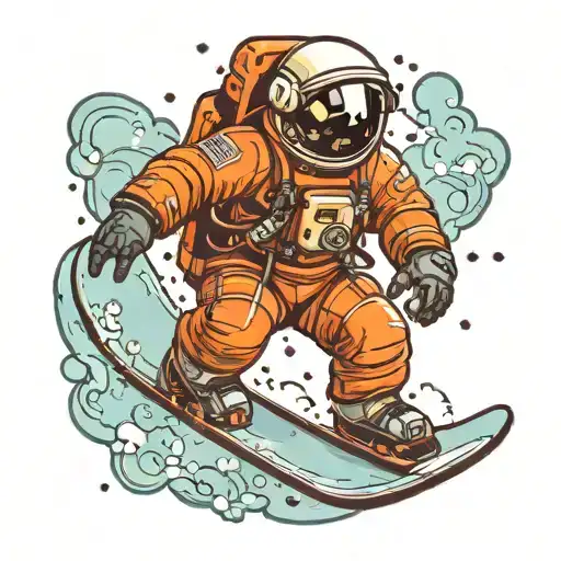 Astronaut snowboarding in space, with stardust powder coming from his board tattoo design idea