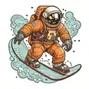 Astronaut snowboarding in space, with stardust powder coming from his board tattoo design idea
