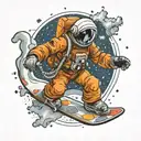 Astronaut snowboarding in space, with stardust powder coming from his board tattoo design idea
