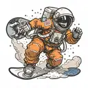 Astronaut snowboarding in space, with stardust powder coming from his board tattoo design idea
