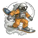 Astronaut snowboarding in space, with stardust powder coming from his board tattoo design idea