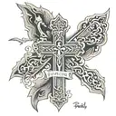 cross with psalm 23:4 bold written underneath and says I will fear no evil tattoo design idea