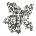cross with psalm 23:4 bold written underneath and says I will fear no evil tattoo design idea