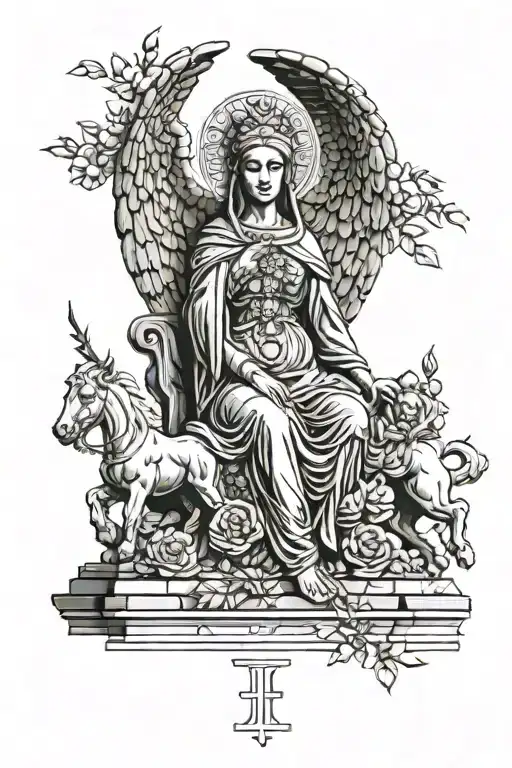 statue Ukrainian homeland mother around the statue there are black strokes below the statue inscription (Kyiv) tattoo design idea