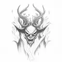 A devil playing with fire in a dark and mysterious forest tattoo design idea