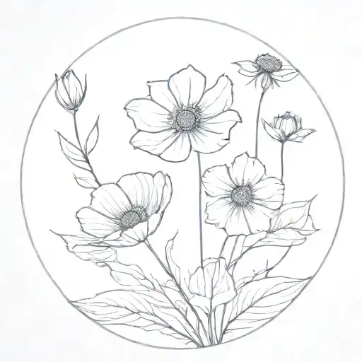 cosmos flower with stem growing together tattoo design idea