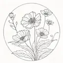 cosmos flower with stem growing together tattoo design idea