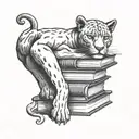 A panther curled up with a stack of books beside it tattoo design idea
