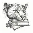 A panther curled up with a stack of books beside it tattoo design idea