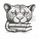 A panther curled up with a stack of books beside it tattoo design idea