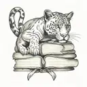 A panther curled up with a stack of books beside it tattoo design idea
