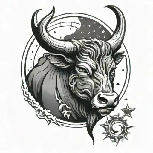 zodiac sign Taurus with stars and moon and sun tattoo design idea