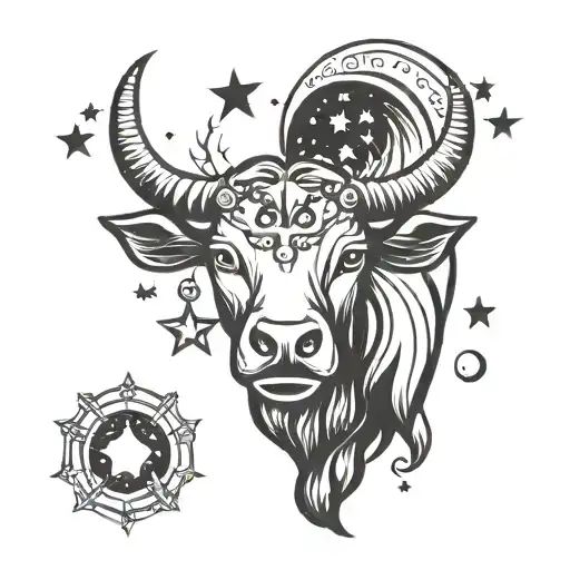 zodiac sign Taurus with stars and moon and sun tattoo design idea