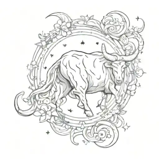 zodiac sign Taurus with stars and moon and sun tattoo design idea