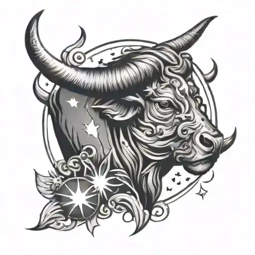 zodiac sign Taurus with stars and moon and sun tattoo design idea