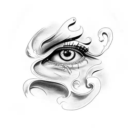 Open coffin with eye on lid with black and red colour tattoo design idea