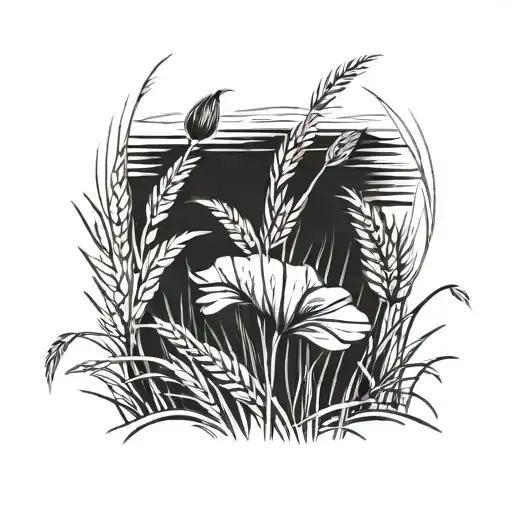 A field of wheat blowing in the wind with a single red poppy standing out among them tattoo design idea