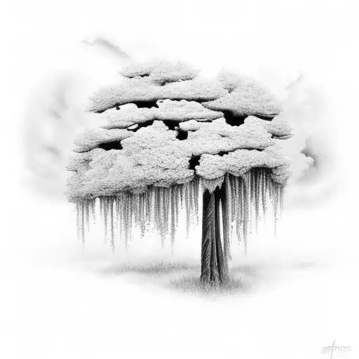 Dead tree with clouds  tattoo design idea