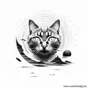 Black Cat surrounded by hills and big sea tattoo design idea