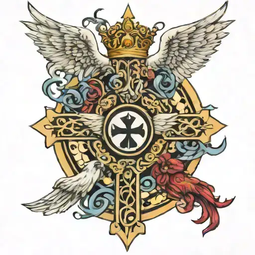 The Cross and Yin Yang and the Crown and Wings of the Angel tattoo design idea