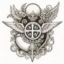 The Cross and Yin Yang and the Crown and Wings of the Angel tattoo design idea