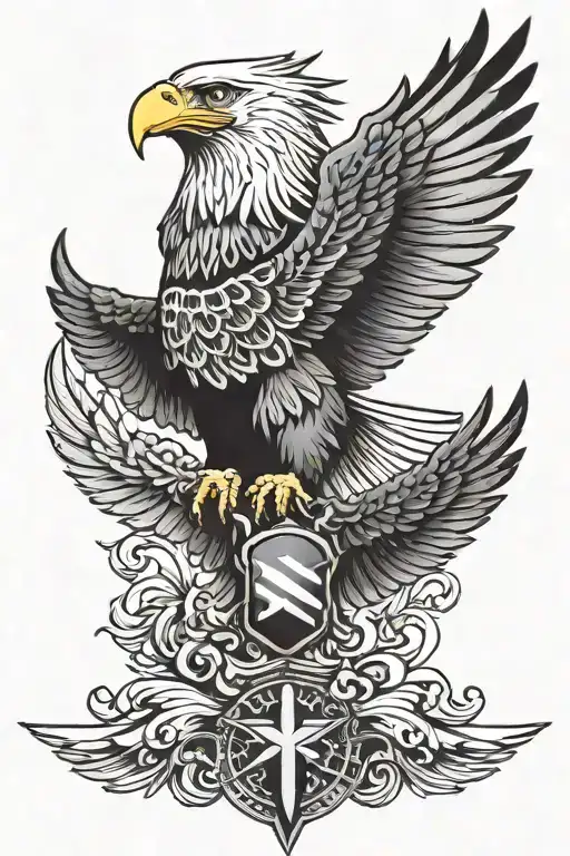 flag cross eagle soaring tattoo design idea