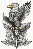 flag cross eagle soaring tattoo design idea