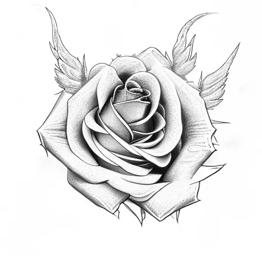 Burning Rose with angels tattoo design idea