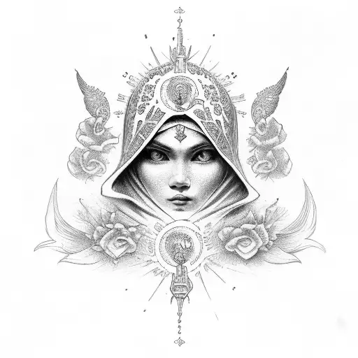 Virgen y san miguel tattoo design idea