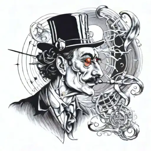 To create a tattoo design inspired by the surrealist style of Salvador Dalí, incorporating the King Crimson sun, a drunk tattoo design idea