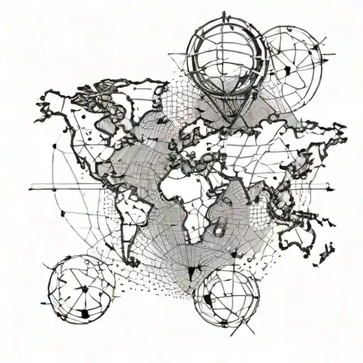 Combine a world map with rugby goalposts tattoo design idea