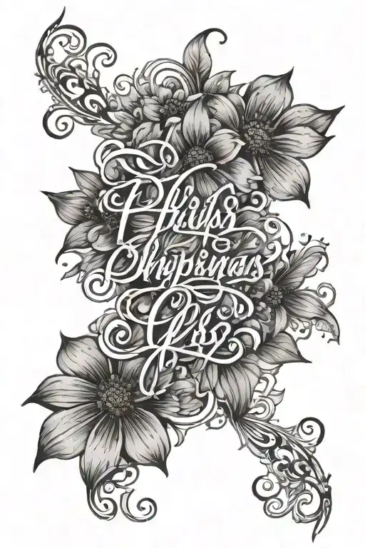 Philippians 4:13 written in cursive with black vines and flower designs around it  tattoo design idea