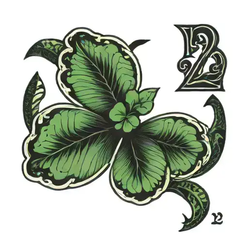 a 3 leaf clover with the number 12 in a bold blackwork tattoo tattoo design idea