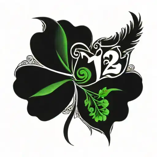 a 3 leaf clover with the number 12 in tribal style tattoo design idea