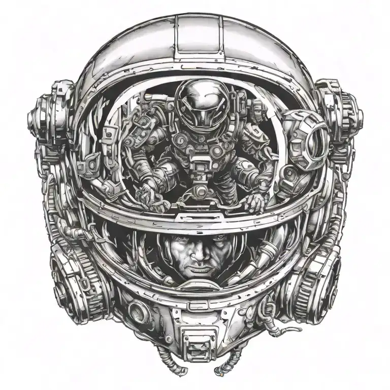 reflection of helmet, alien attacking astronauts  tattoo design idea