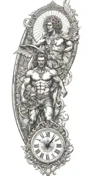devil and angel, time, sun tattoo design idea