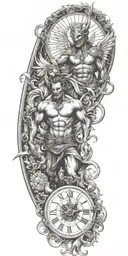 devil and angel, time, sun tattoo design idea