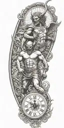 devil and angel, time, sun tattoo design idea