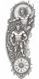 devil and angel, time, sun tattoo design idea