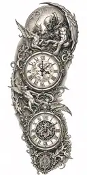 devil and angel, time, sun tattoo design idea