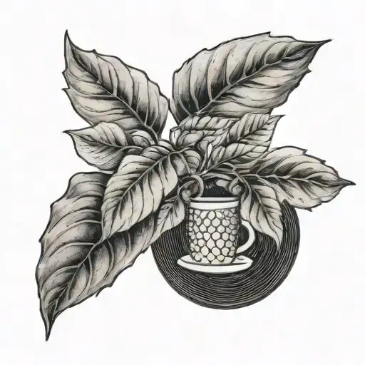A dotwork tattoo of a coffee plant growing out of a vinyl record with Mika's name in the leaves tattoo design idea