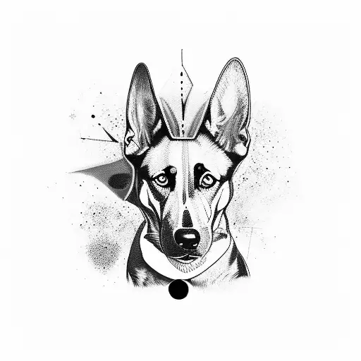 A surrealistic painting of a dog with vibrant colors and abstract shapes tattoo design idea