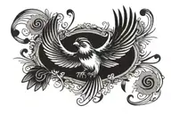 sparrow in flight, picking at a bass clef symbol tattoo design idea