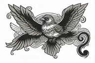 sparrow in flight, picking at a bass clef symbol tattoo design idea