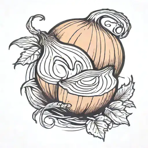 knife into an onion cuting another Onion tattoo design idea